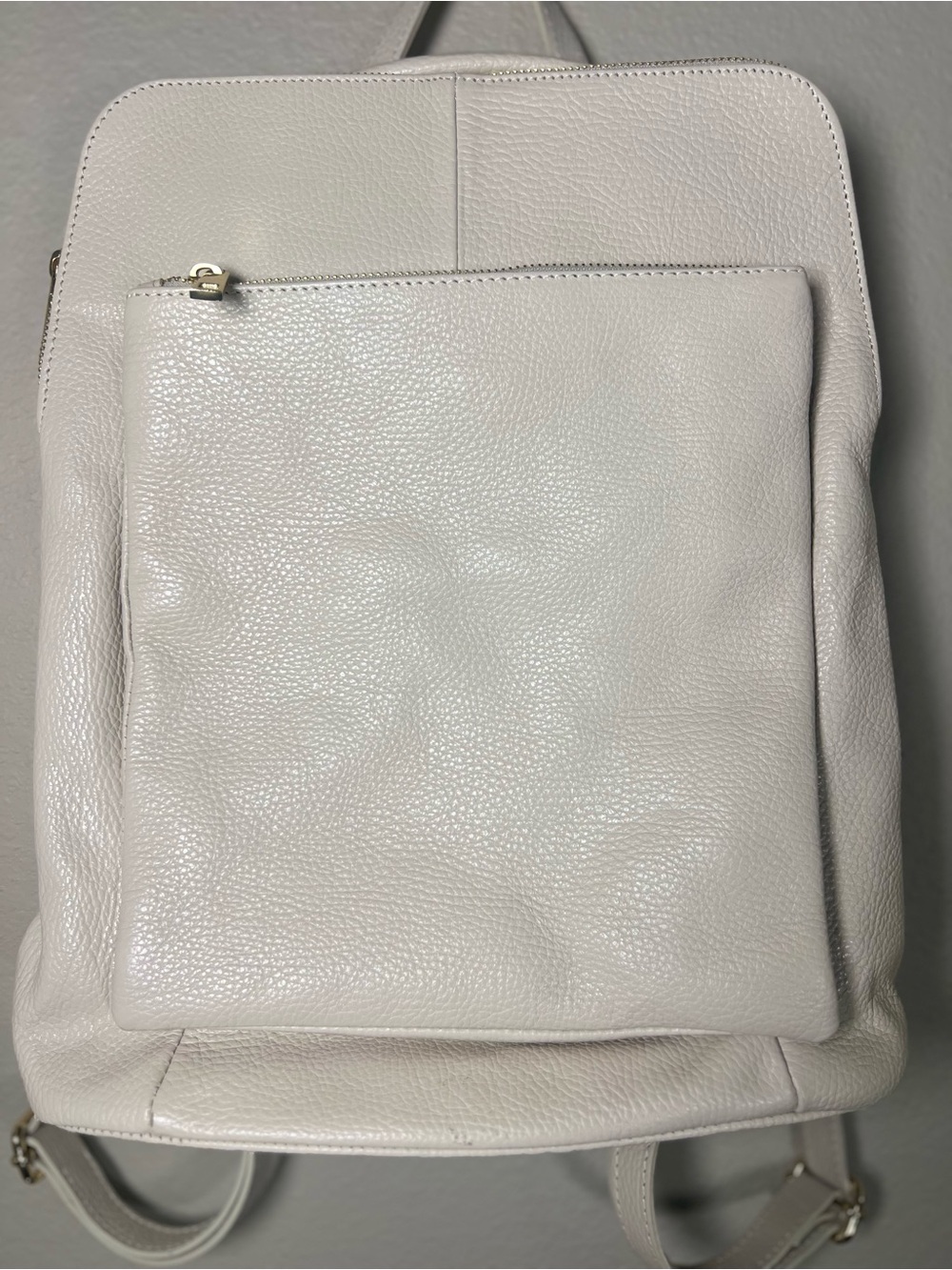 Italian Leather Convertible Backpack Purse White Pebbled Borse In Pelle - Picture 2 of 12
